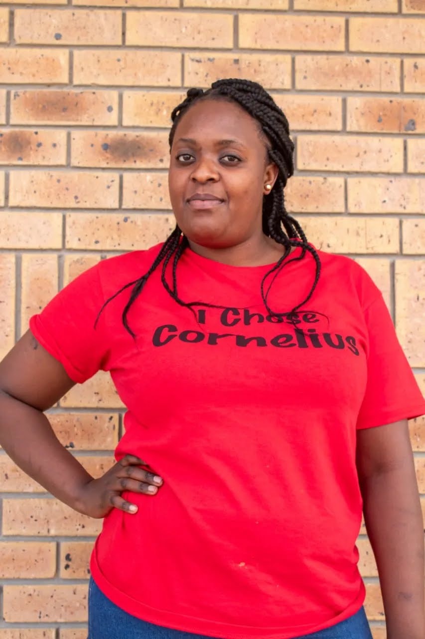 Cornelius Schools staff member in branded t-shirt